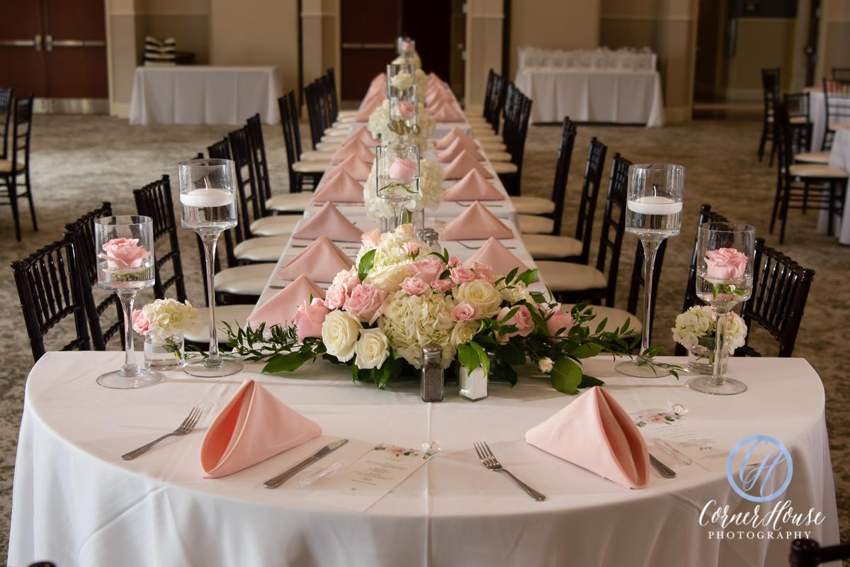 Close up of long table décor